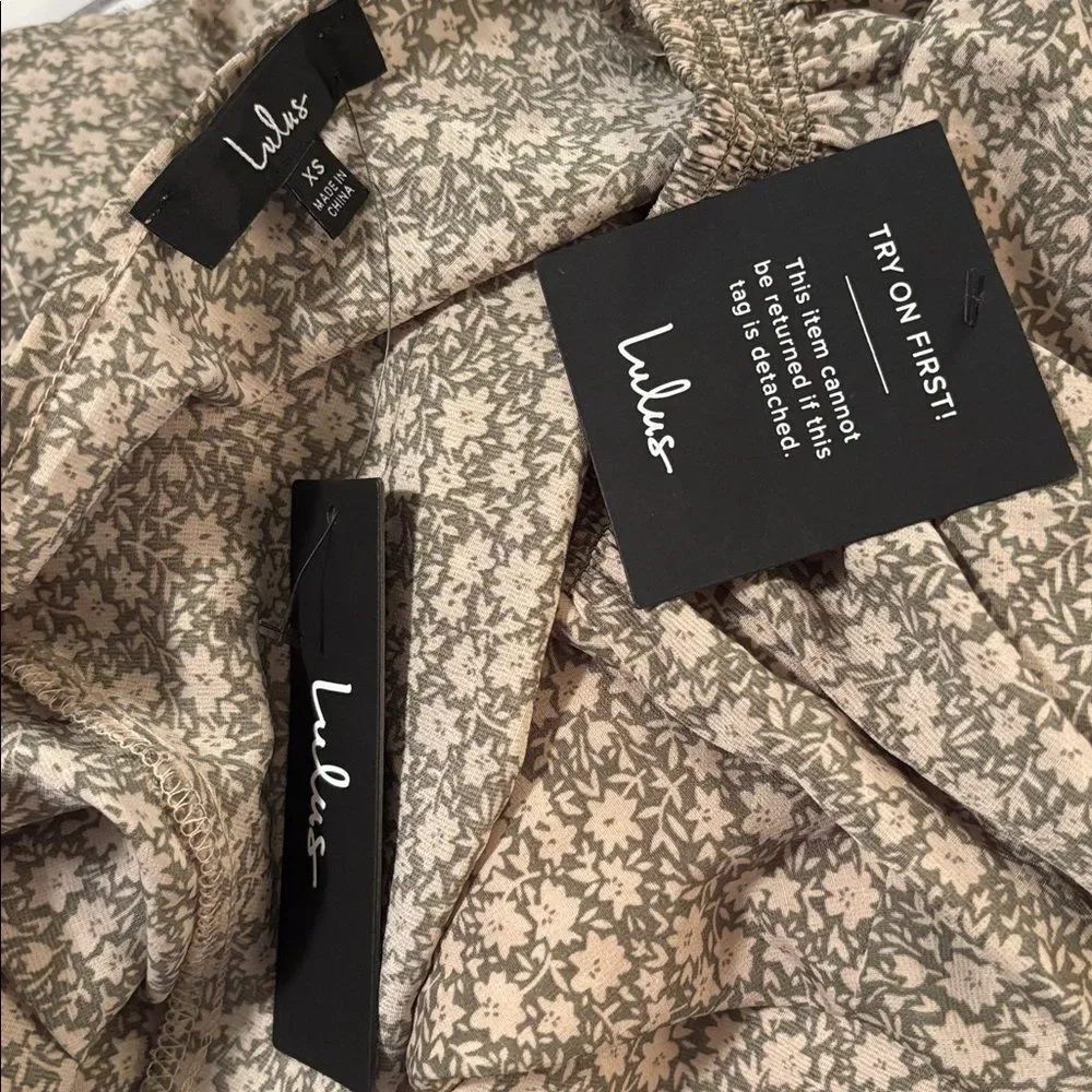 Lulus Times With You Sage Green Floral Print Puff Sleeve Midi Dress Size XS NEW - Picture 4 of 16